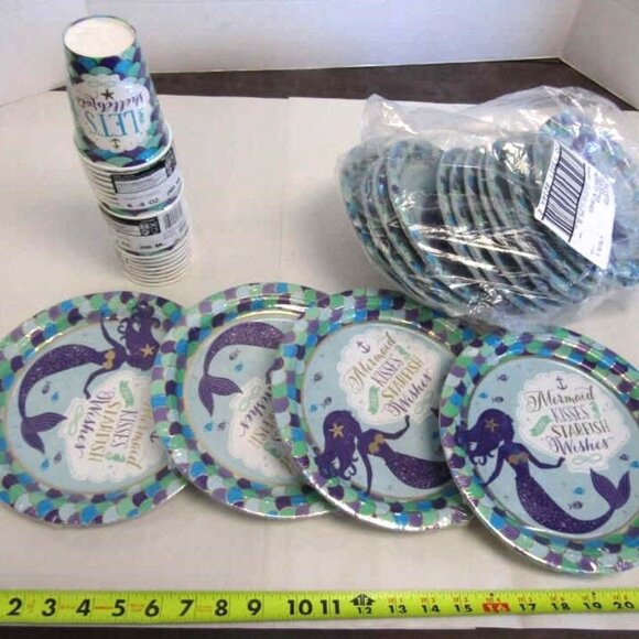 Mermaid Party for 24 Cups 24 Dinner & 24+ Dessert Plates  "Let's Shelle'brate" - Picture 1 of 6